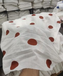 White Cotton Cambric with Rust Polka Dot Embroidery | Charu Creation