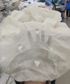 Greige Cotton Voile Fabric with Heart Embroidery | Charu Creation