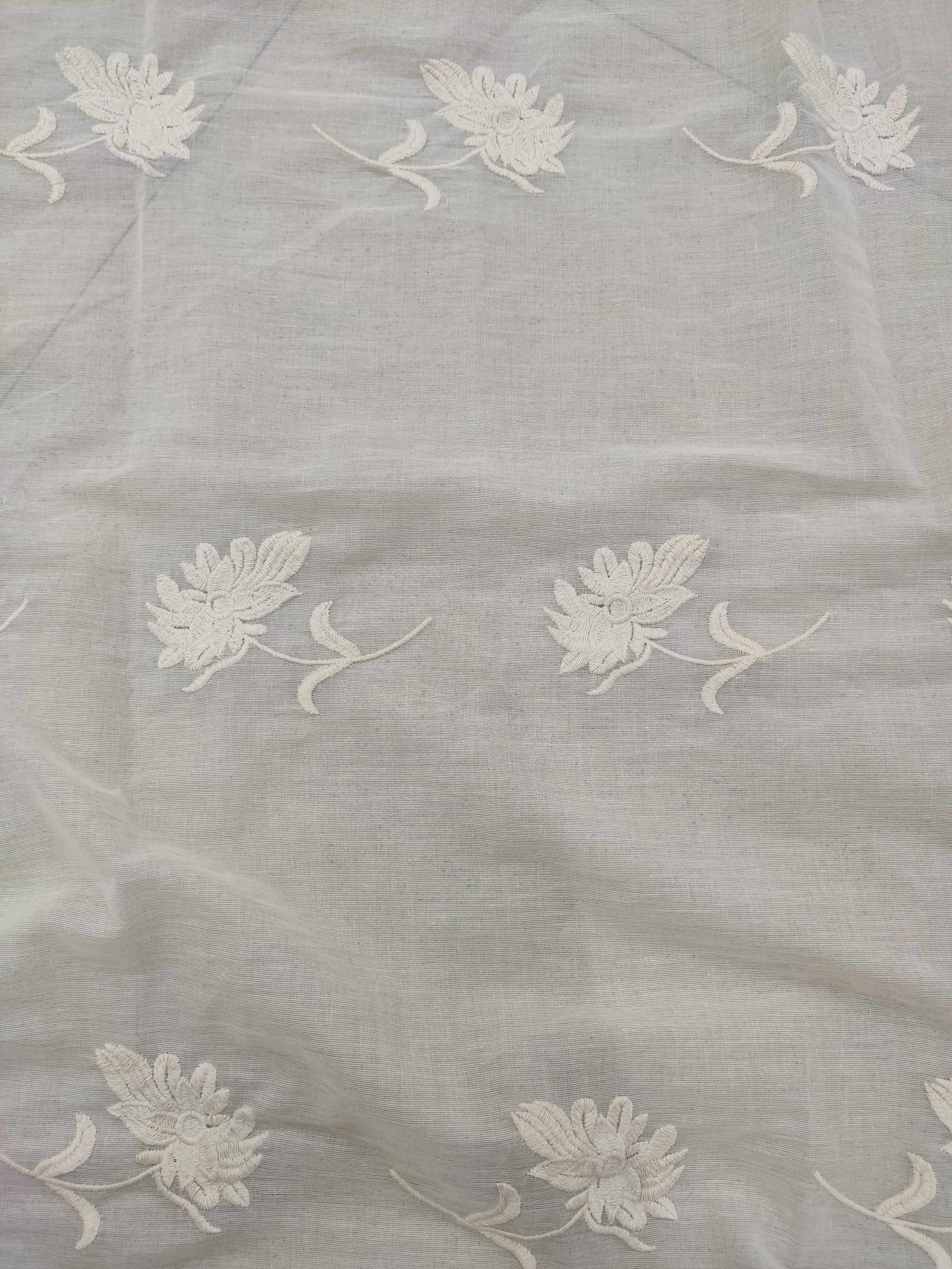 Off White Cotton Voile Fabric - Floral All Over Embroidery | Charu Creation - Image 4