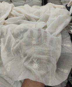 Off White Cotton Voile with Starburst Embroidery | Charu Creation