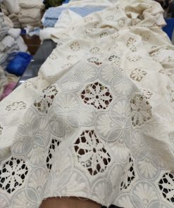 Greige Cotton Cambric with 3D Cutwork Embroidery | Charu Creation