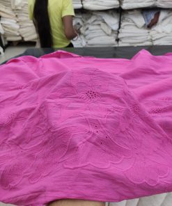 Pink Cotton Cambric Floral Embroidery Fabric | Charu Creation