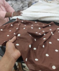 Brown Cotton Cambric with Polka Dot Embroidery Fabric | Charu Creation