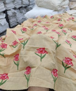 Cream Cotton Cambric with All Over Tulip Embroidery | Charu Creation