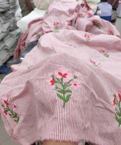 Maroon Striped Cotton Fabric with Floral Embroidery | Charu Creation