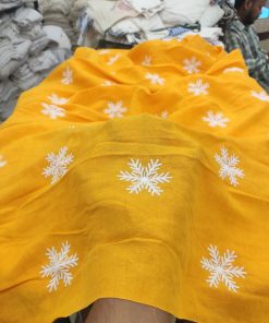 Mustard Viscose Linen with Snowflake Embroidery | Charu Creation