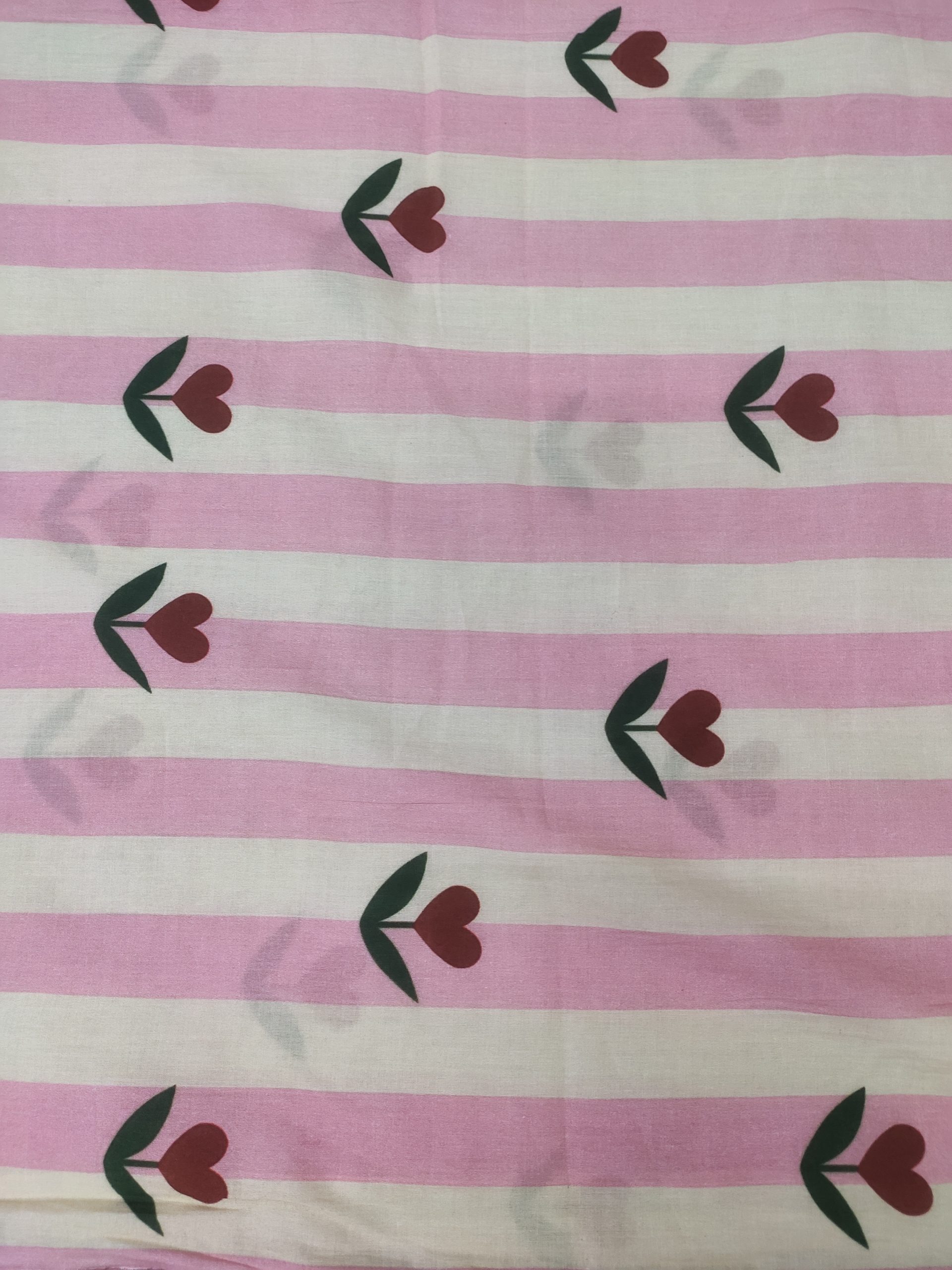 Off White Striped Cotton Cambric with Heart Motif | Charu Creation - Image 3