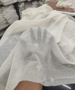 Greige Cotton Voile Fabric with Small Embroidery Butis | Charu Creation
