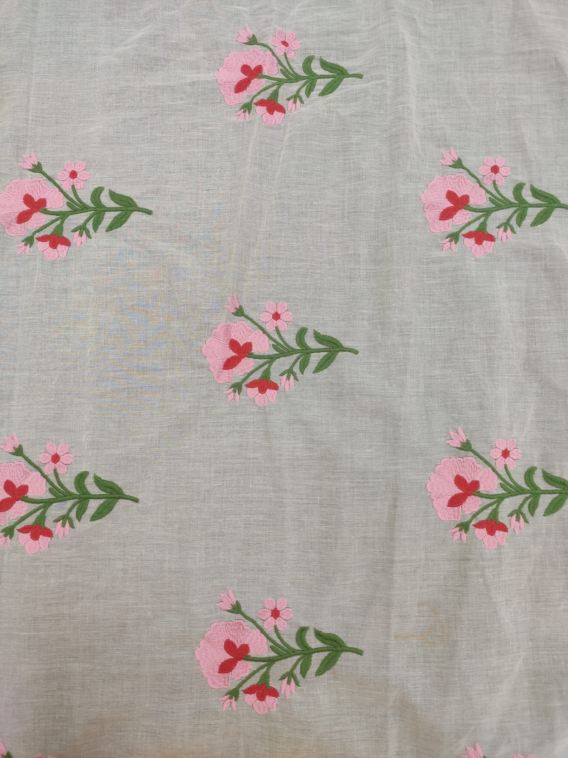Grey Cotton Cambric with Pink Floral Embroidery | Charu Creation - Image 4