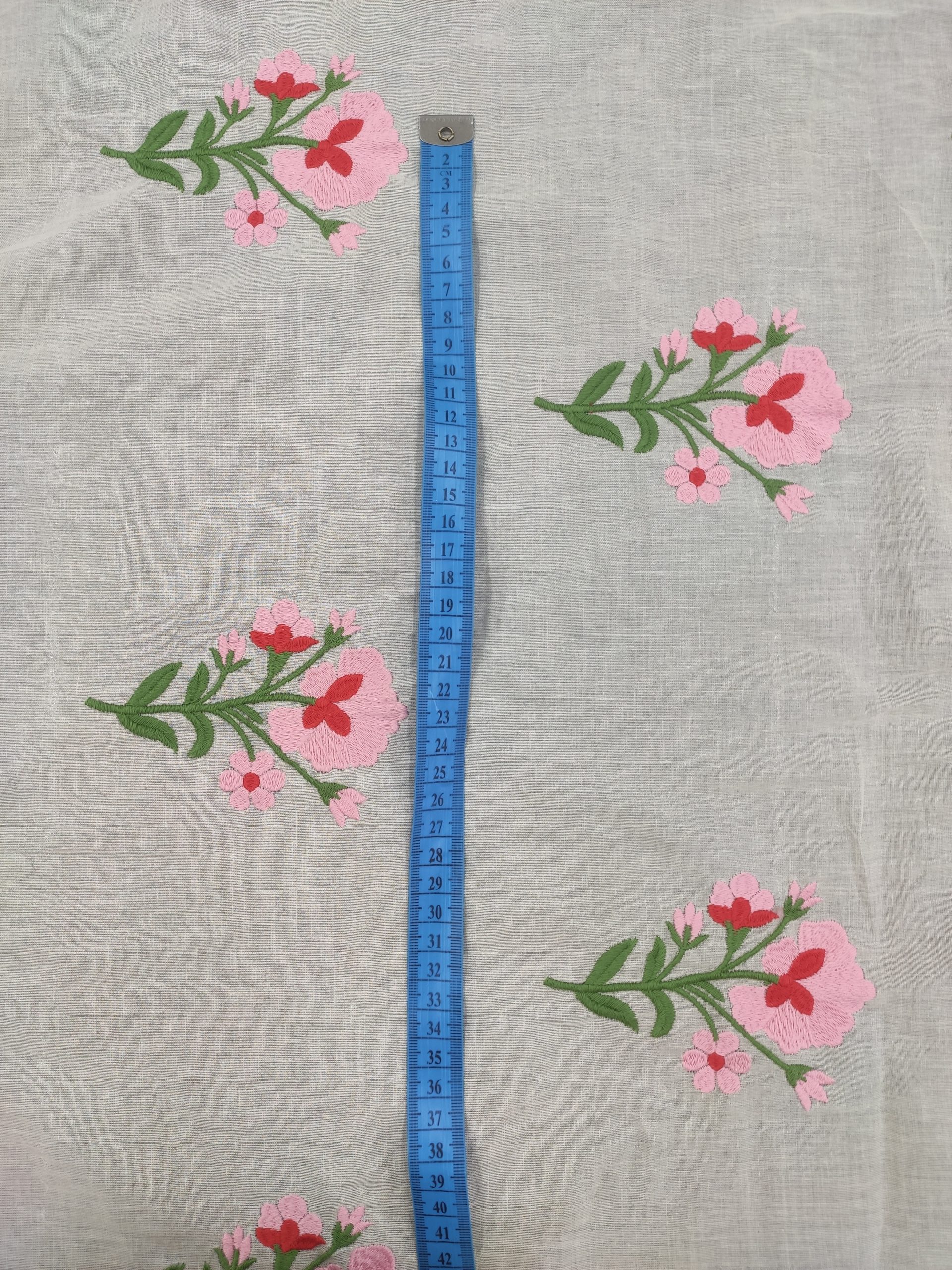 Grey Cotton Cambric with Pink Floral Embroidery | Charu Creation - Image 3