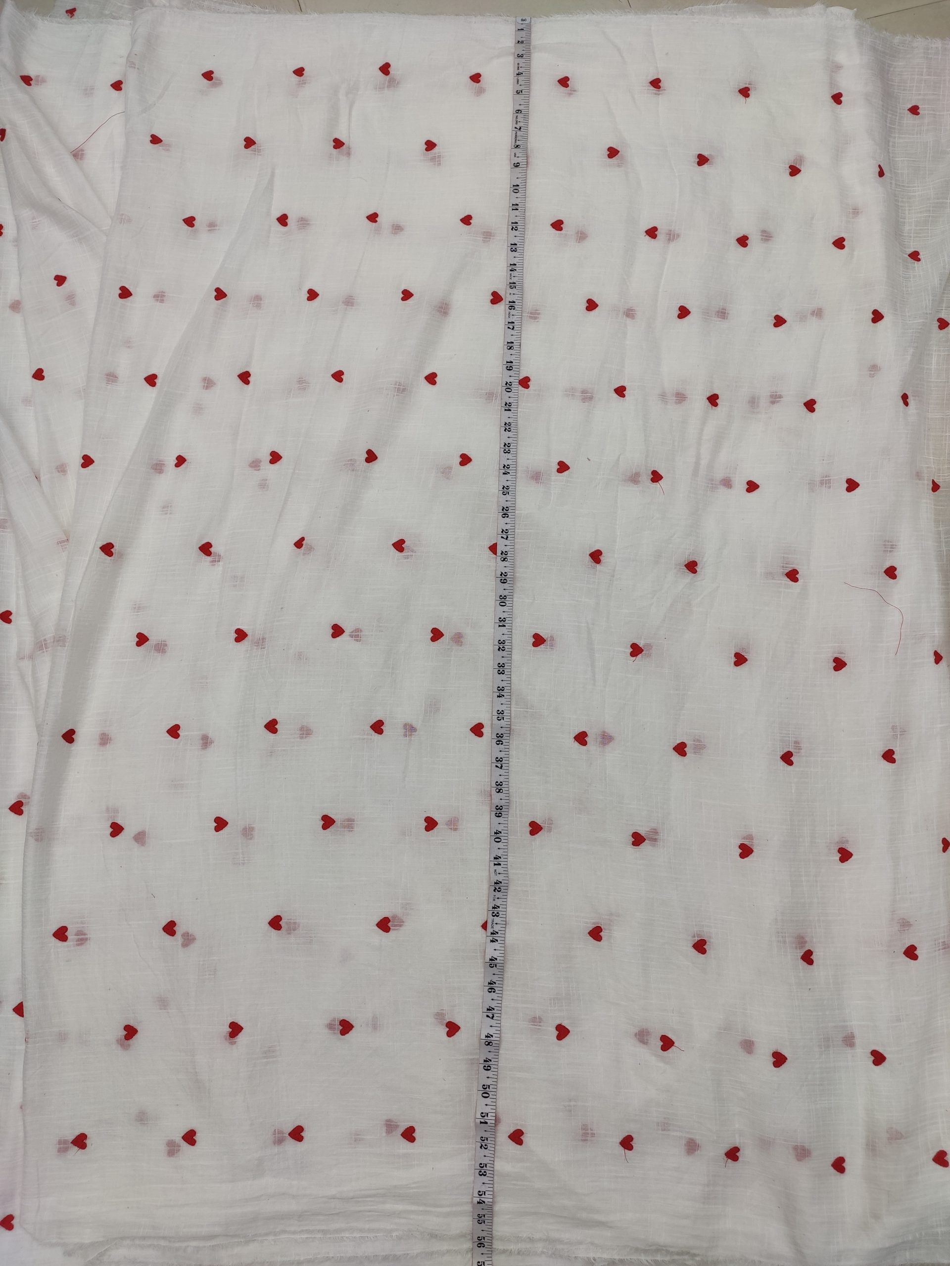 White Cotton Slub with Red Heart Embroidery | Charu Creation - Image 3
