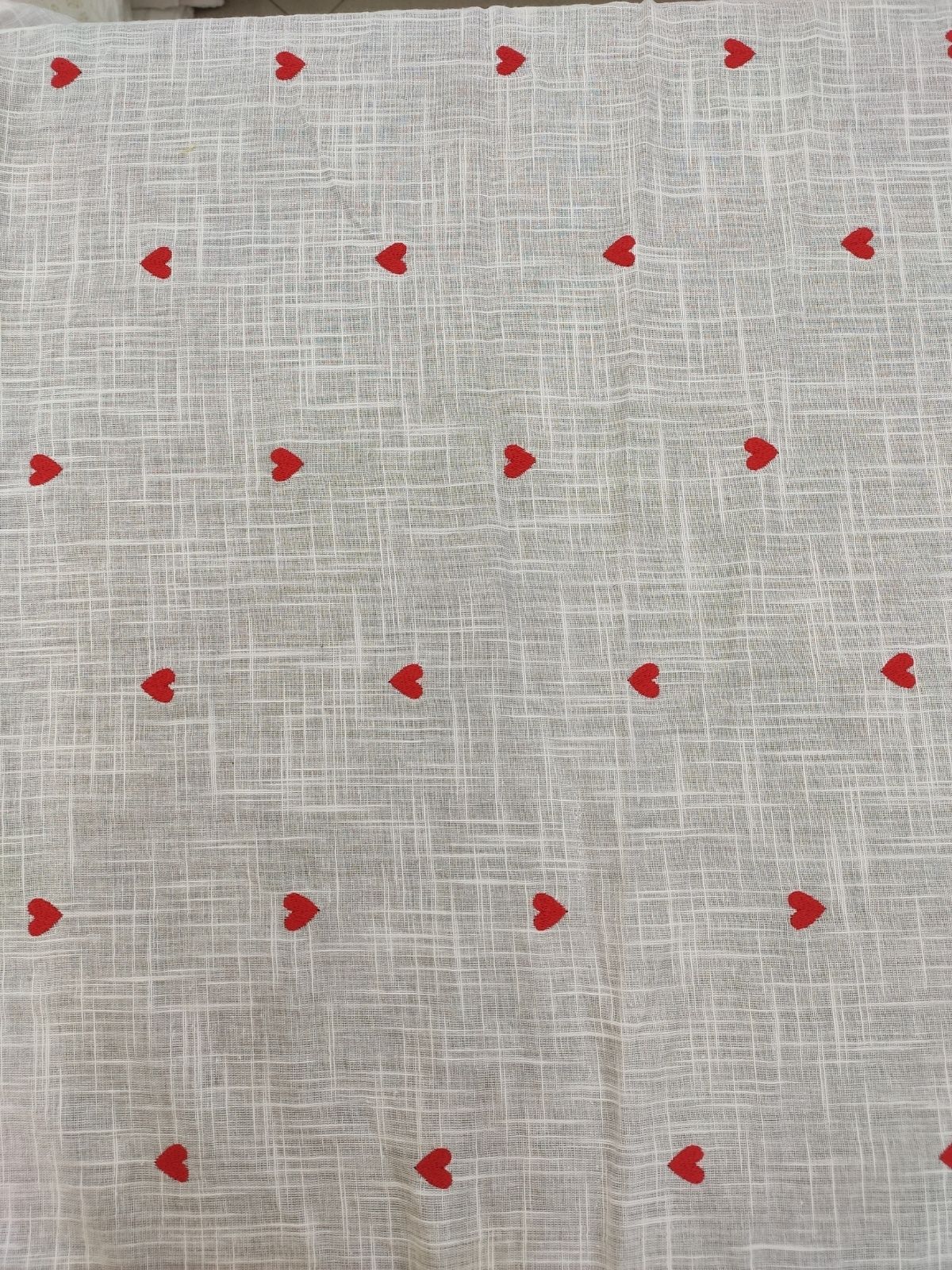 White Cotton Slub with Red Heart Embroidery | Charu Creation - Image 4