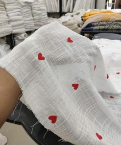 White Cotton Slub with Red Heart Embroidery | Charu Creation