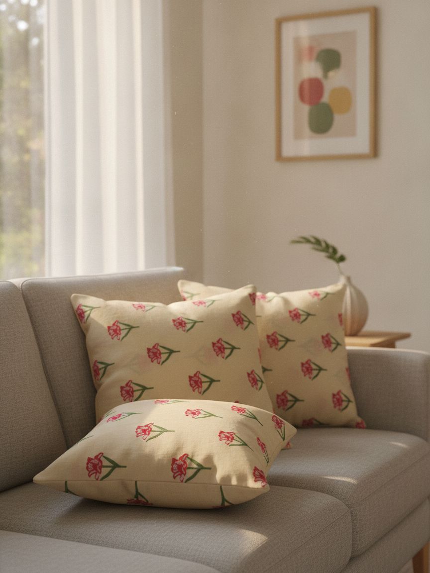 Cream Cotton Cambric with All Over Tulip Embroidery