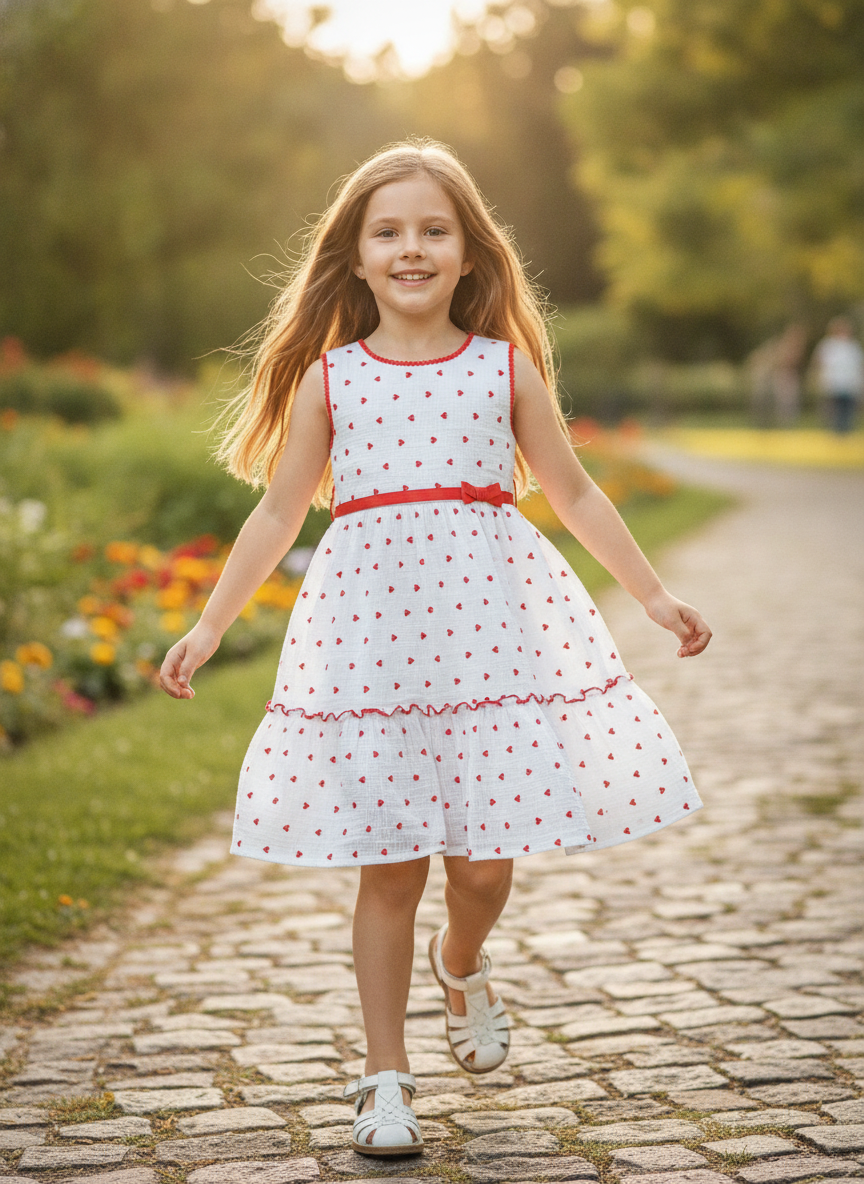 White Cotton Slub with Red Heart Embroidery | Charu Creation - Image 5