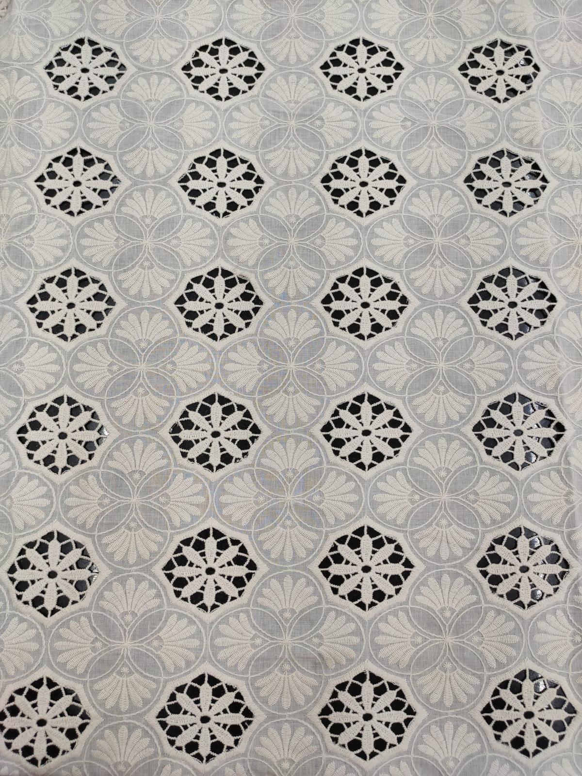 Greige Cotton Cambric with 3D Cutwork Embroidery