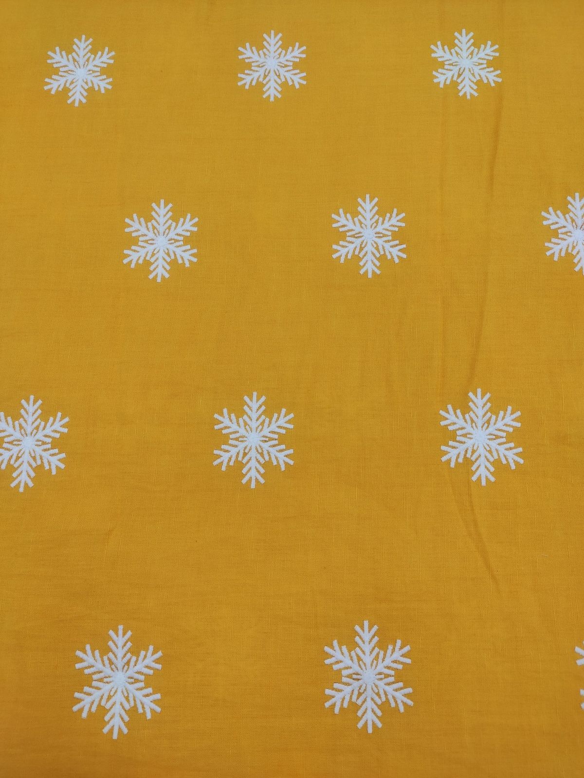 Mustard Viscose Linen with Snowflake Embroidery