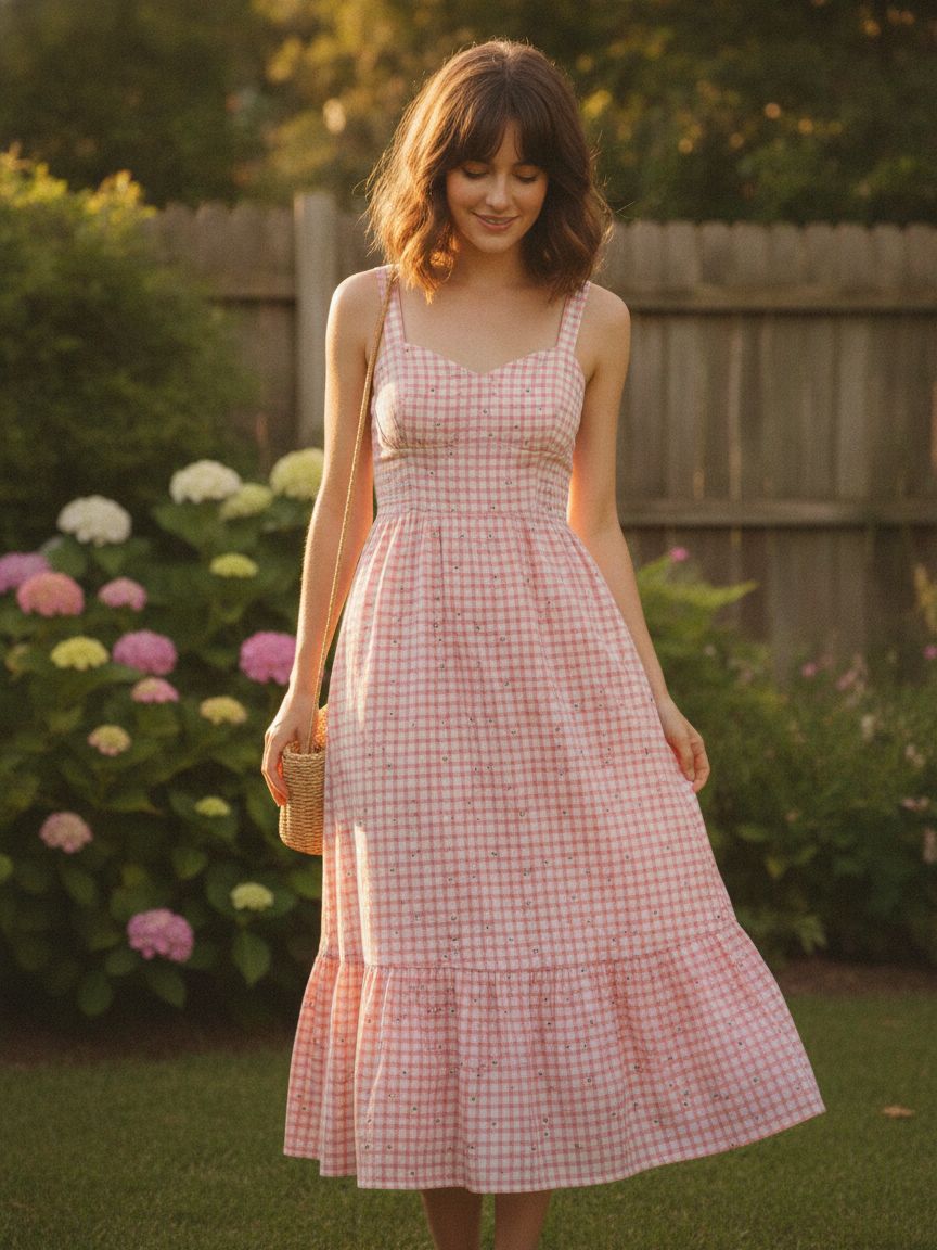 Pink Floral & Check Print Cotton Cambric Fabric