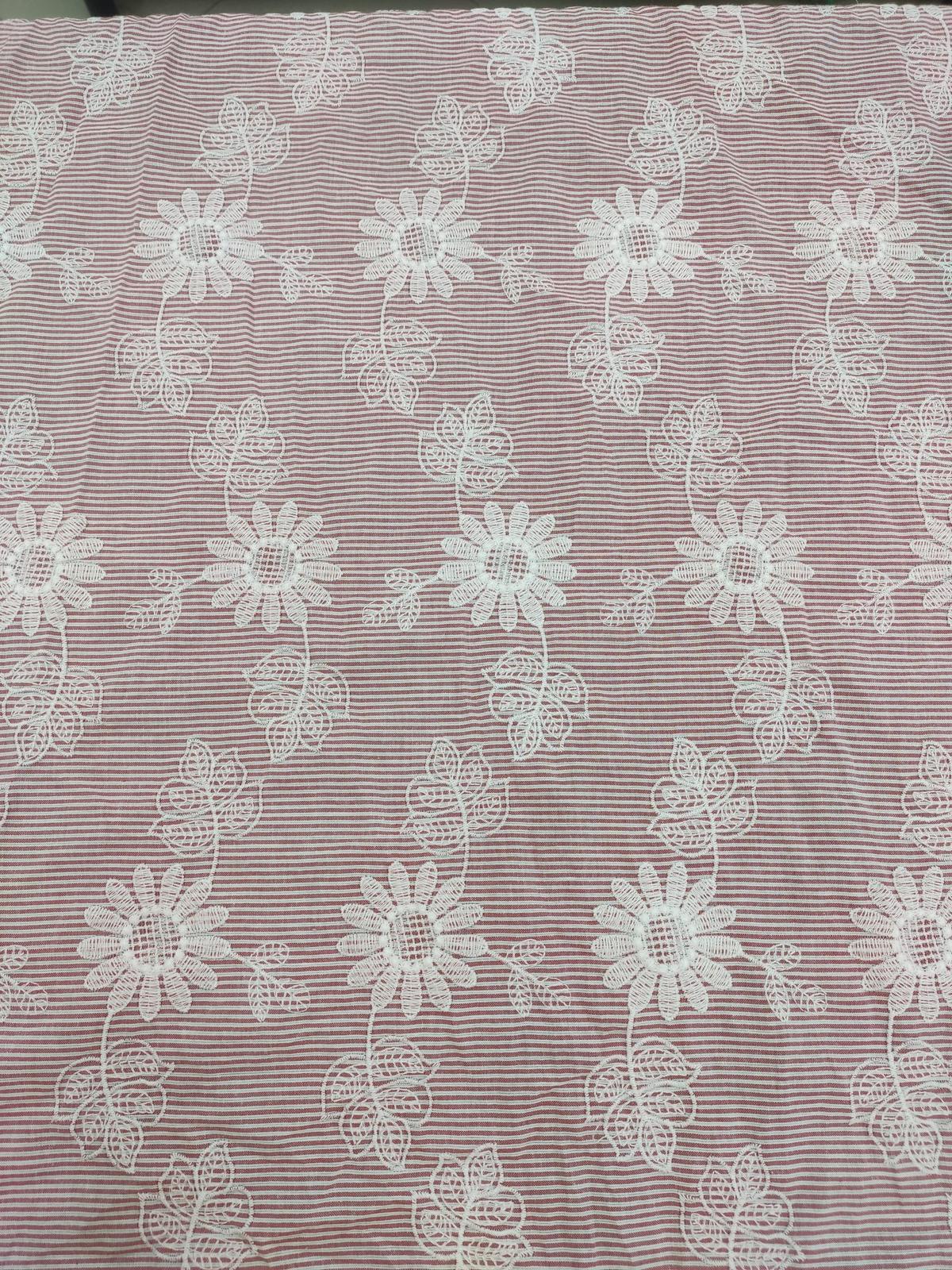 Red Yarn Dyed Cotton with Floral Embroidery