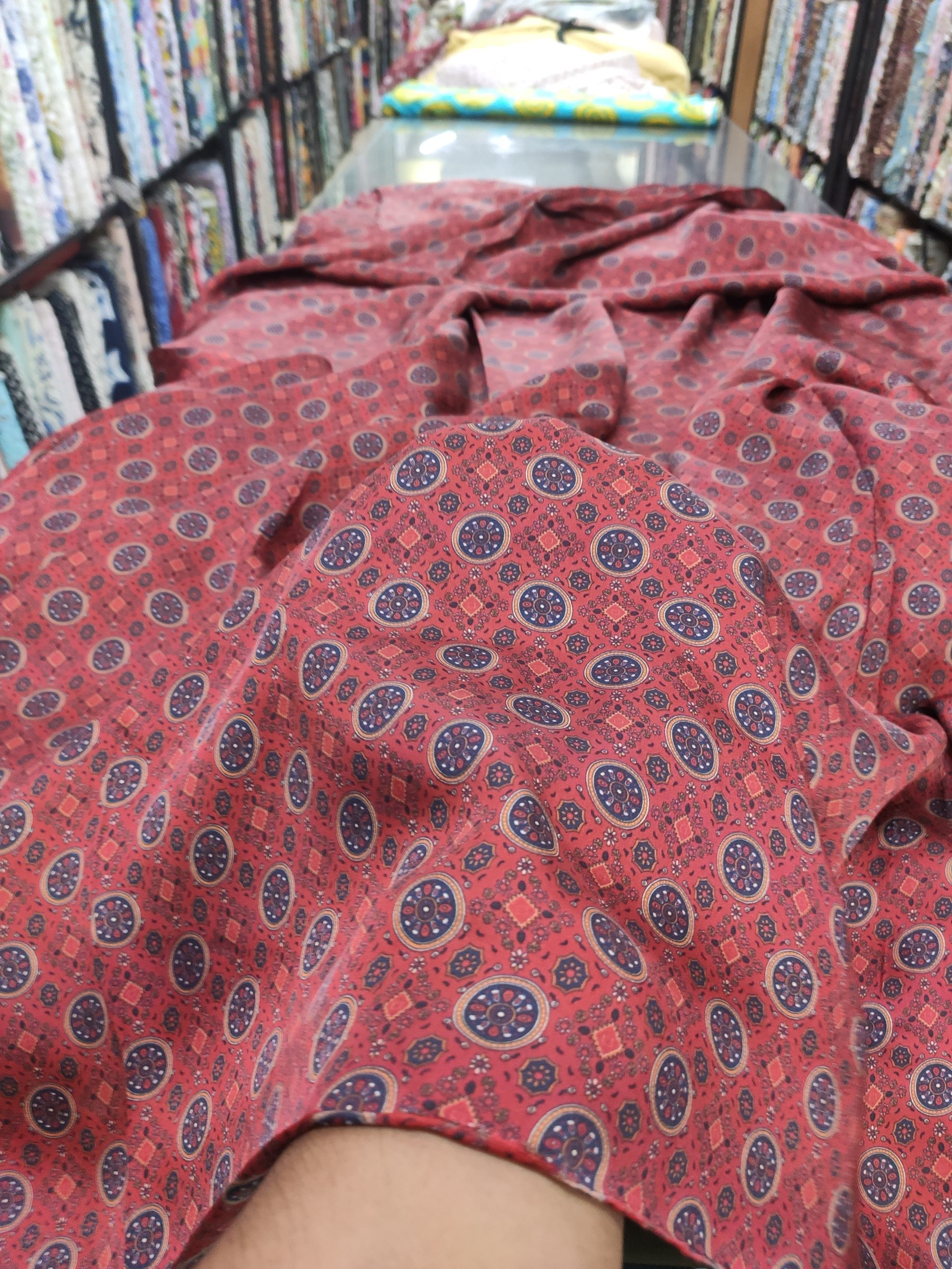 Red Viscose Modal with Geometric Digital Print | Charu Creation