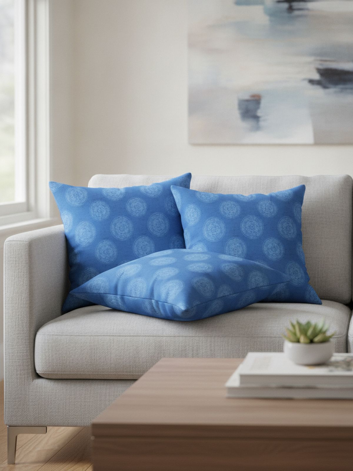 Blue Circle Print Viscose Modal Satin Fabric