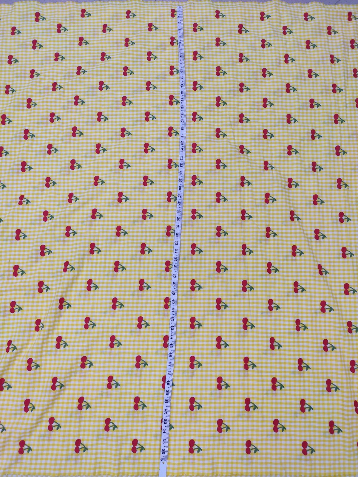 Yellow Cotton Checks Fabric with Cherry Embroidery | Charu Creation - Image 2