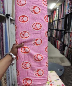 Pink Floral Medallion Print Cotton Cambric Fabric | Charu Creation