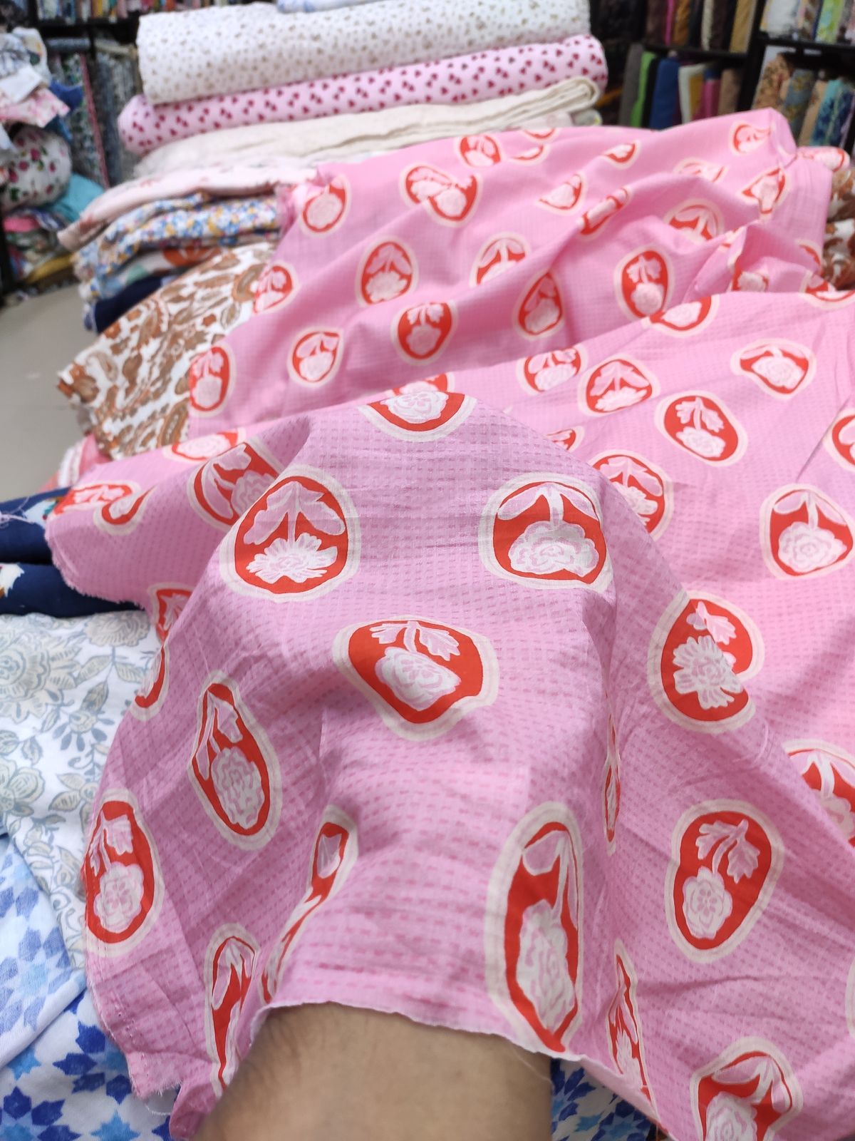 Pink Floral Medallion Print Cotton Cambric Fabric | Charu Creation - Image 2