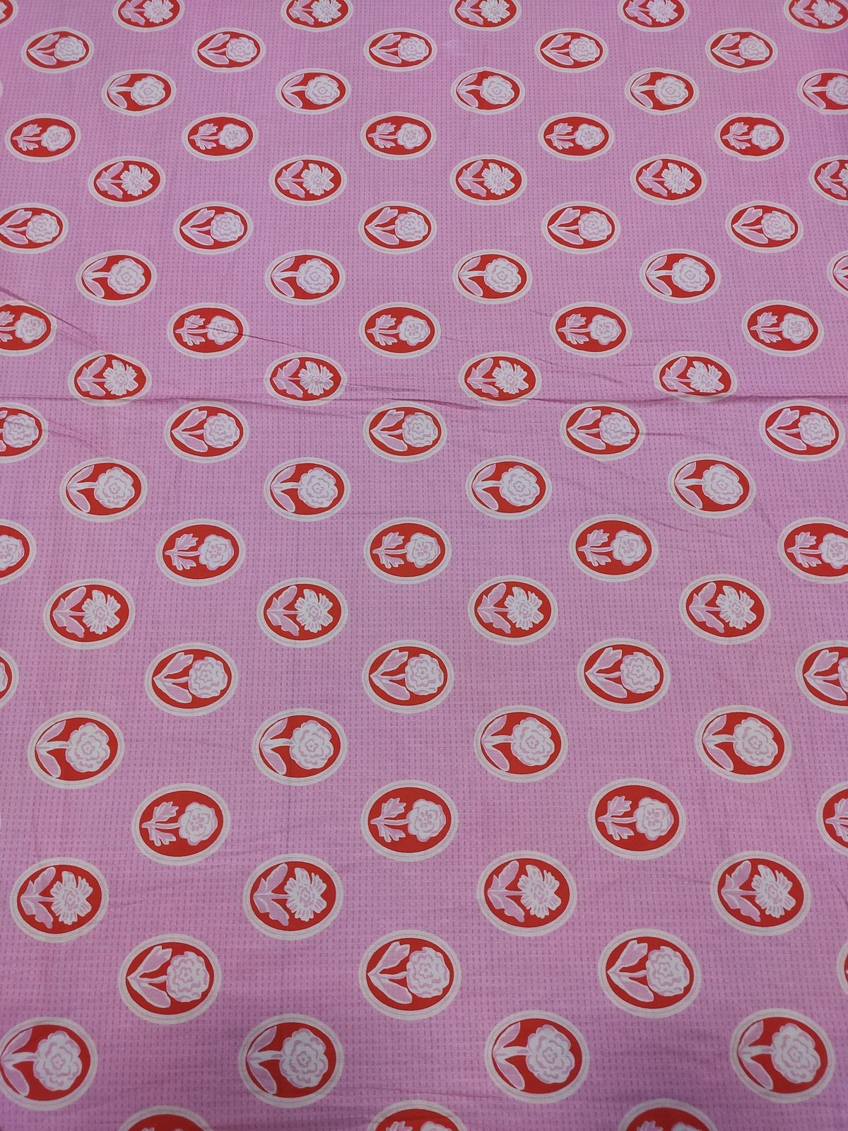 Pink Floral Medallion Print Cotton Cambric Fabric | Charu Creation - Image 3