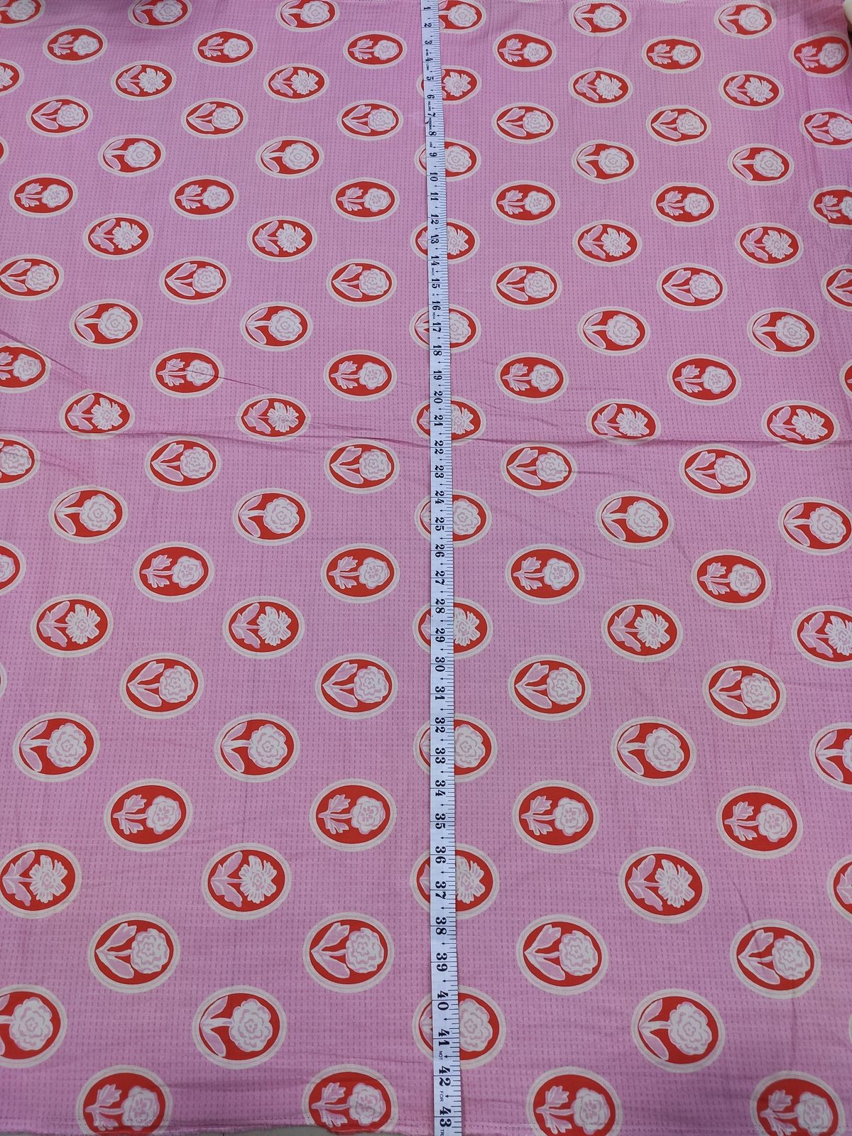 Pink Floral Medallion Print Cotton Cambric Fabric | Charu Creation - Image 4