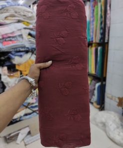 Maroon Cotton Voile with Tonal Rose Embroidery | Charu Creation