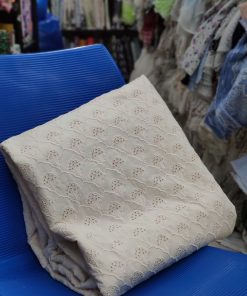 Greige Cotton Cambric Fabric with All-Over Embroidery | Charu Creation