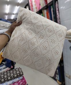 Greige Cotton Cambric Diamond Jaal Embroidery Fabric | Charu