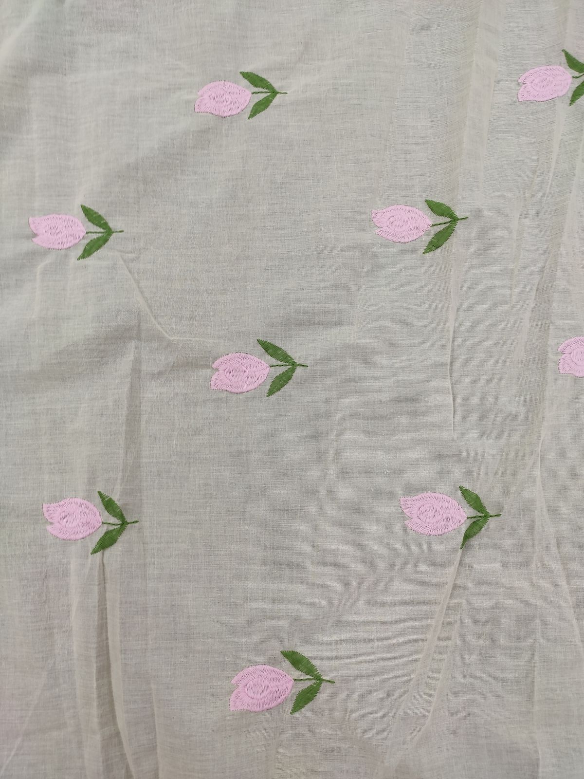 Cream Cotton Cambric Floral Embroidery Fabric | Charu Creation - Image 2