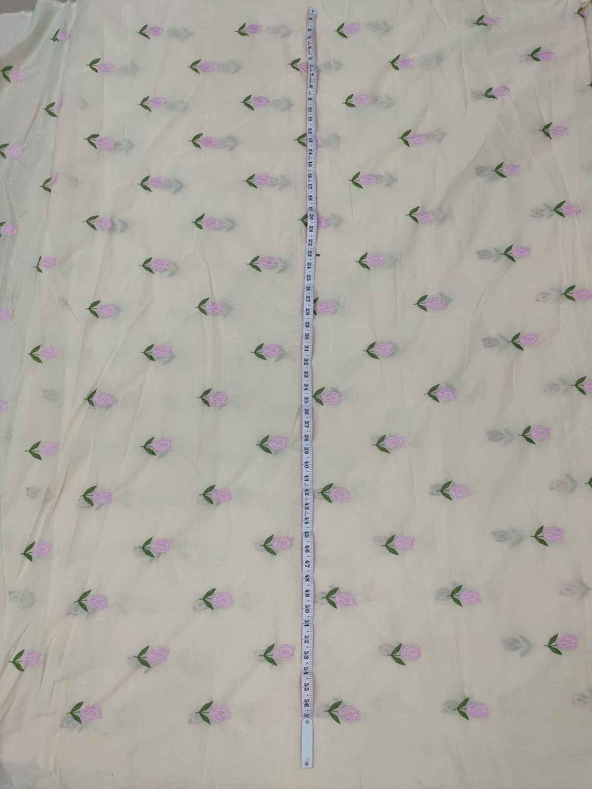 Cream Cotton Cambric Floral Embroidery Fabric | Charu Creation - Image 4