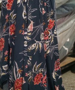 Navy Floral Printed Rayon Crepe Dobby Fabric | Charu Creation