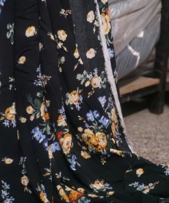 Black Rayon Crepe Fabric with Vintage Floral Print | Charu Creation