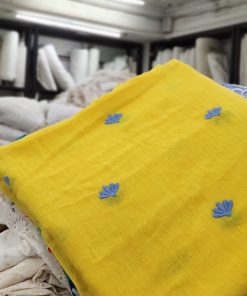 Yellow Viscose Linen with Blue Floral Embroidery | Charu Creation