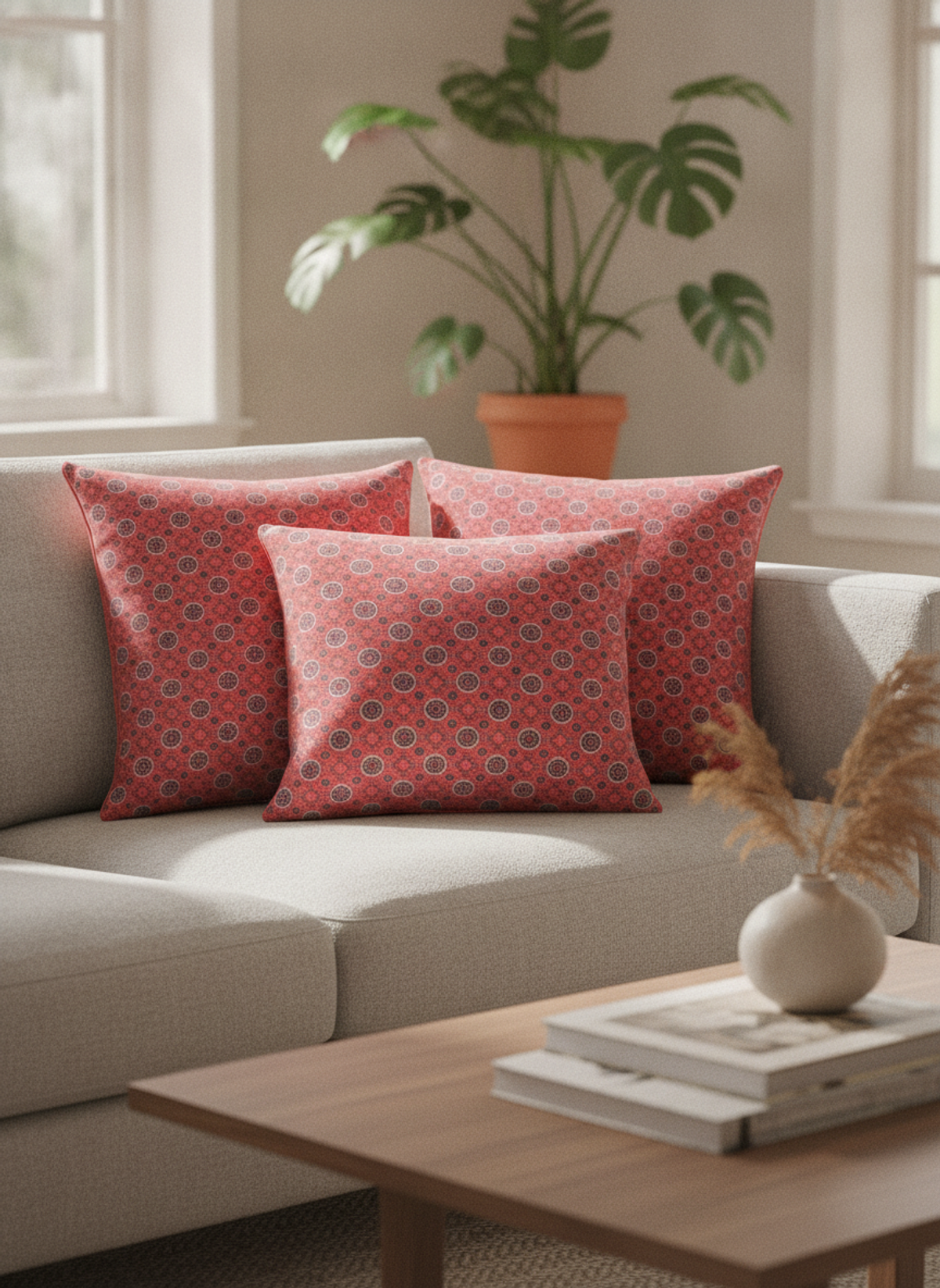 Red Viscose Modal with Geometric Digital Print | Charu Creation - Image 5