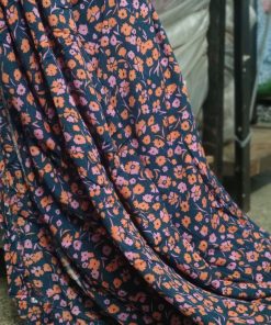 Green Ditsy Floral Printed Rayon Crepe Fabric | Charu Creation