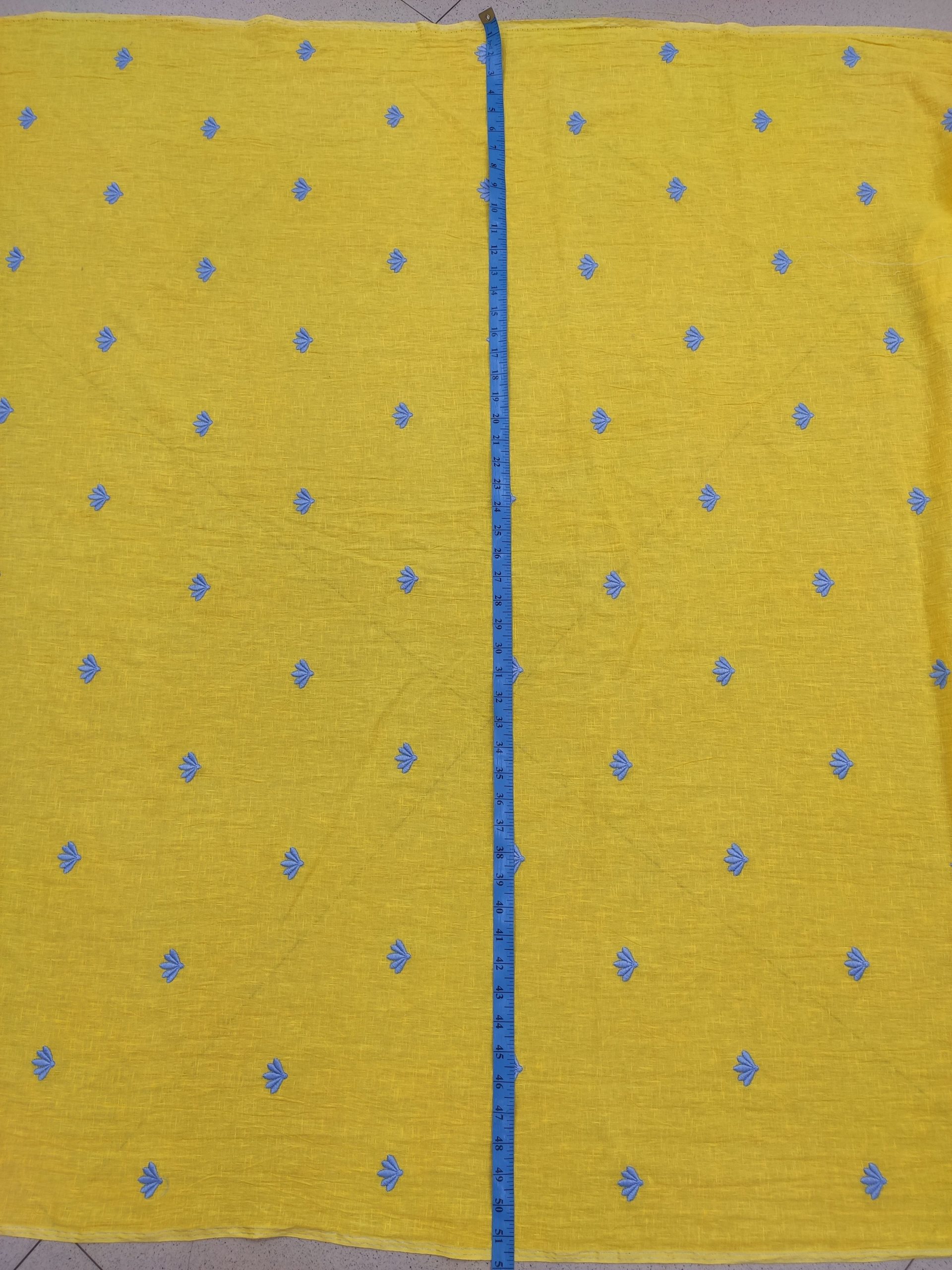 Yellow Viscose Linen with Blue Floral Embroidery | Charu Creation - Image 3