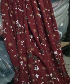 Maroon Ditsy Floral Printed Rayon Crepe Fabric | Charu Creation