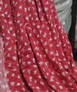 Red Ditsy Floral Printed Rayon Crepe Fabric | Charu Creation
