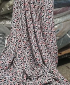 Off White Ethnic Block Print Rayon Crepe Fabric | Charu Creation