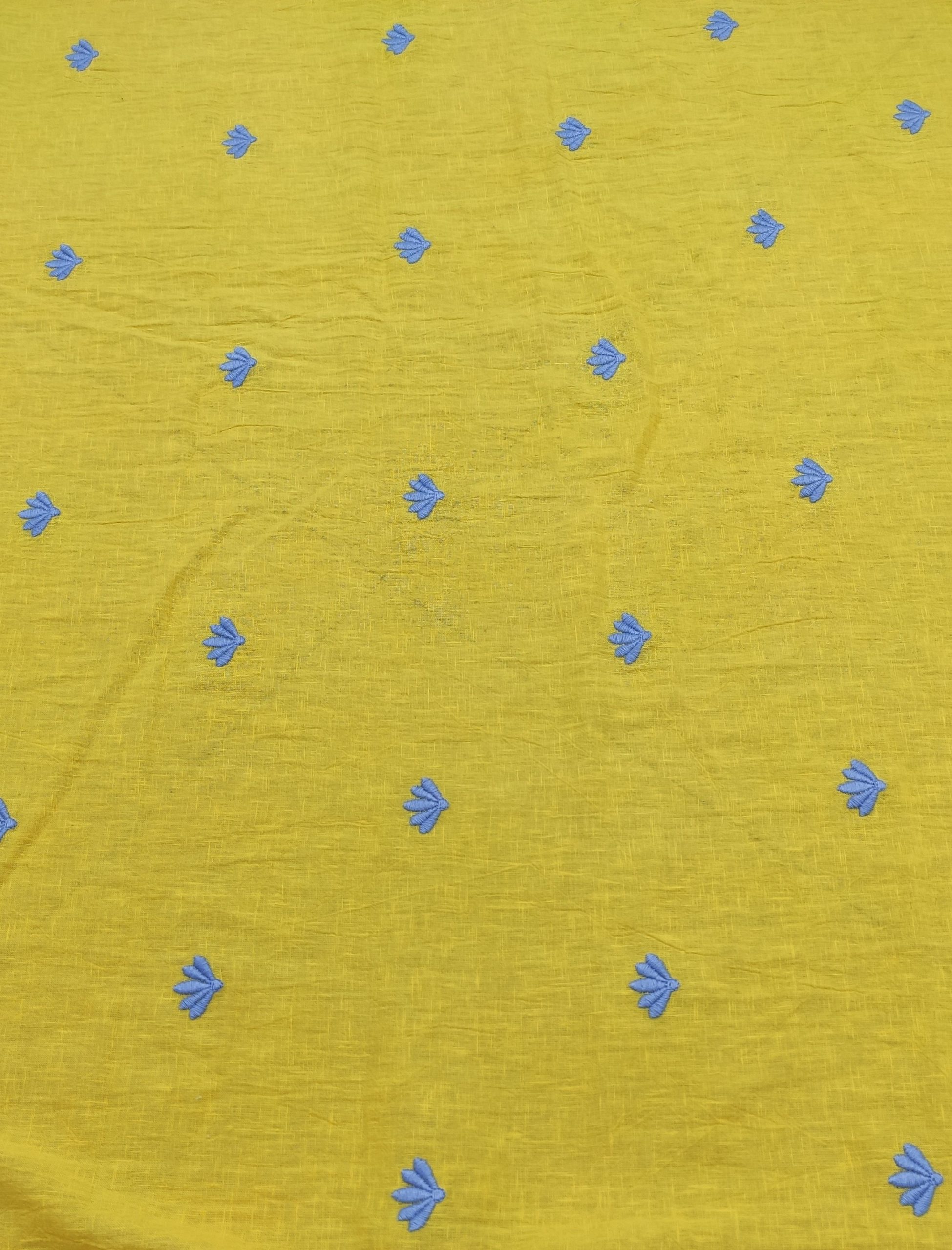 Yellow Viscose Linen with Blue Floral Embroidery | Charu Creation - Image 4