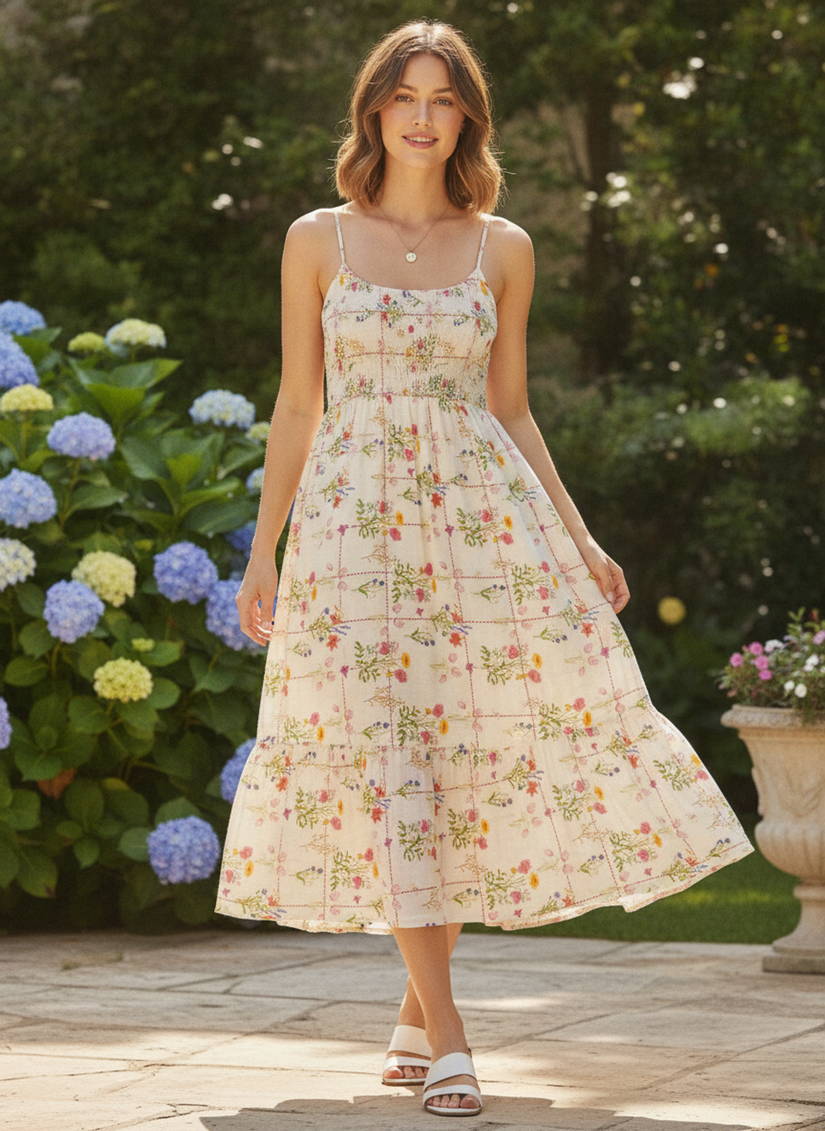 Off White Cotton Cambric Floral Check Print Fabric | Charu Creation - Image 5