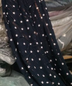 Navy Rayon Crepe Lurex Fabric with Star Print | Charu Creation