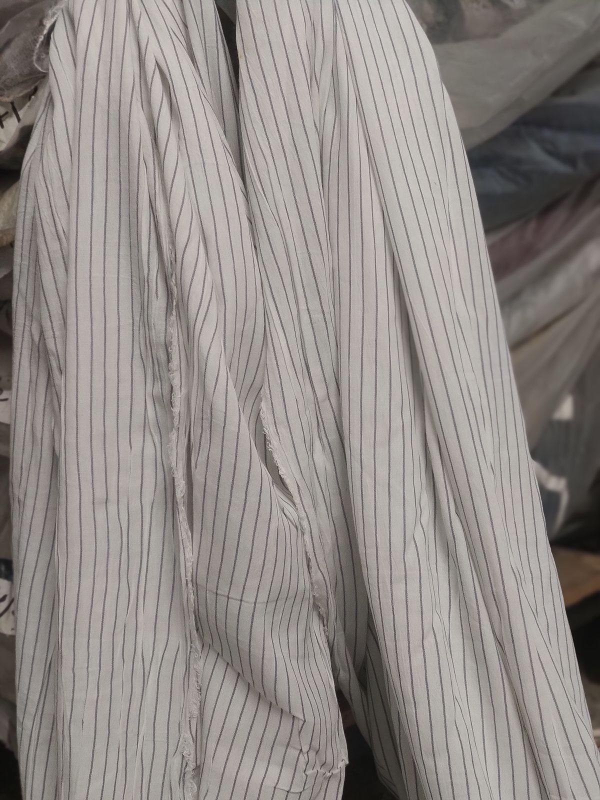 Off White Striped Printed Rayon Crepe Fabric | Charu Creation