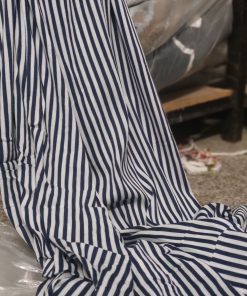 Striped Printed Rayon Crepe Fabric in Navy & Off White | Charu Creation
