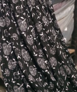 Black Floral Printed Rayon Crepe Lurex Fabric | Charu Creation